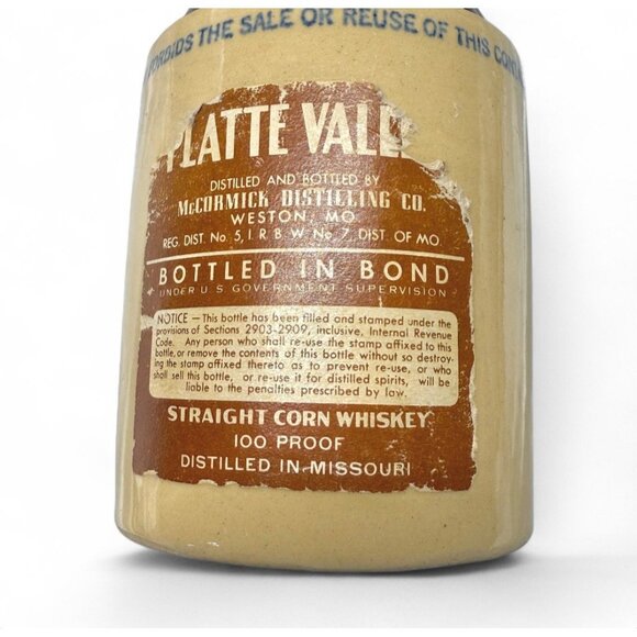 McCormick Platte Valley Straight Corn WHISKEY JUG Half Pint w/ Label Tax Stamp - Picture 8 of 9